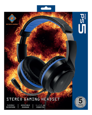 Deltaco Gaming - Cuffie da gioco stereo per PS5, altoparlanti stereo da 40 mm, microfono flessibile