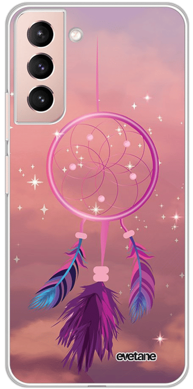 Evetane Coque Samsung Galaxy S21 Plus 5G souple transparente Motif Attrape rêve rose
