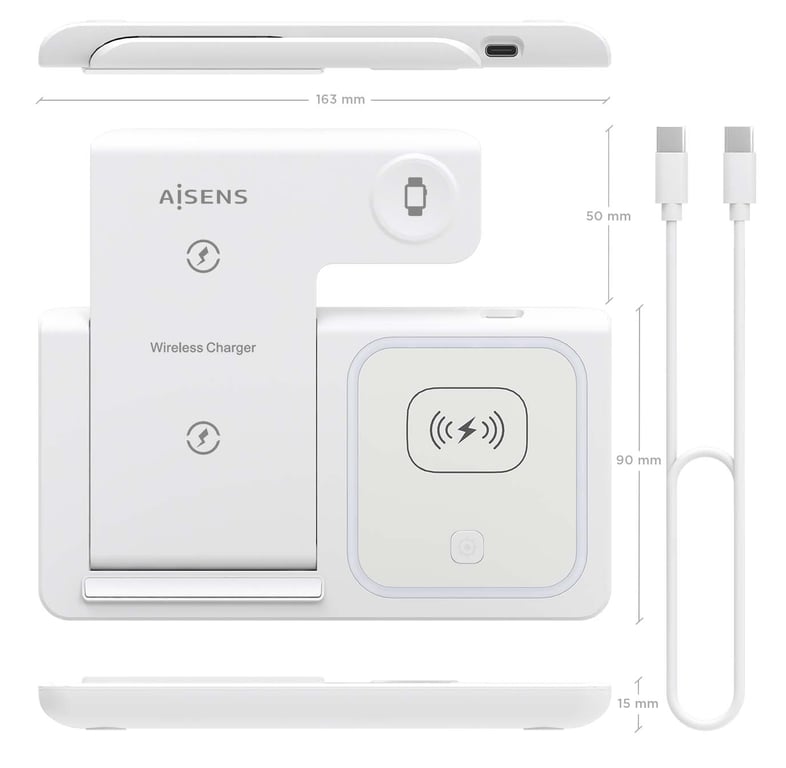 AISENS ASCH 15W3WC044 W chargeur d'appareils mobiles Casque Téléphone portable Smartphone Smartwatch USB Recharge sans fil Charge rapide Intérieure Neuf - vue 4
