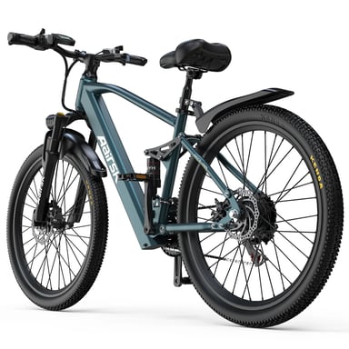 Aairsk GT900 26'' VTT et vélo de ville électrique Bleu, vitesse maximale de 25 km/h, vitesses 7/21 et double suspension