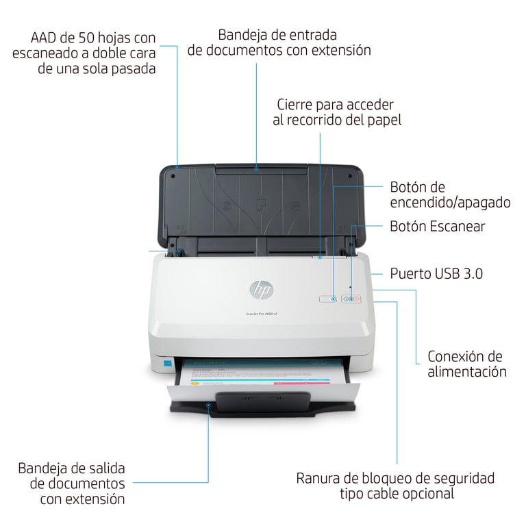 HP ScanJet Pro 2000 s2 Scanner à défilement A4, jusqu'à 35 ppm/70 ipm, 600 x 600 DPI - Neuf