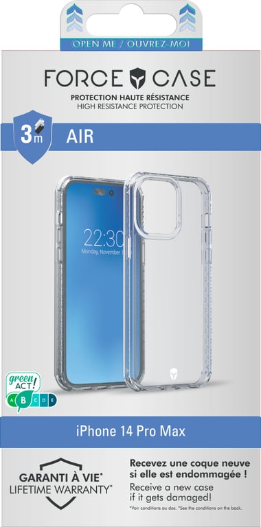 Coque Renforcée iPhone 14 Pro Max AIR Garantie à vie Transparente Force Case