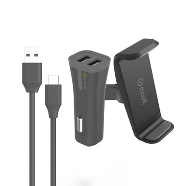 Supporto auto rotante 360° + accendisigari 2 in 1 + cavo USB-C