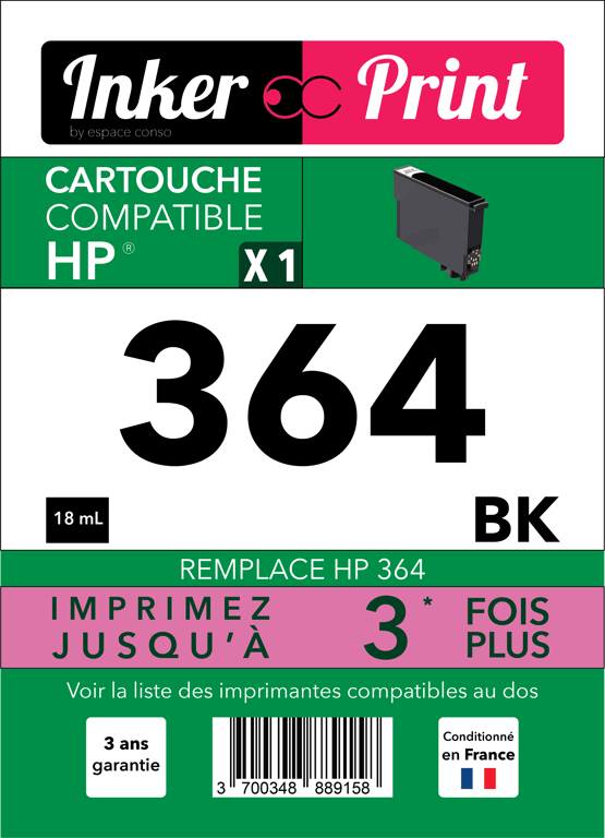 Cartouche d'encre recyclée compatible avec HP 364 XL (Noir)