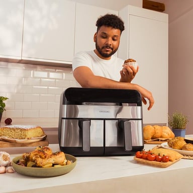Cecotec Advance 9000 Doble 9 L Independiente 2800 W Freidora de aire caliente Negro, Acero inoxidable