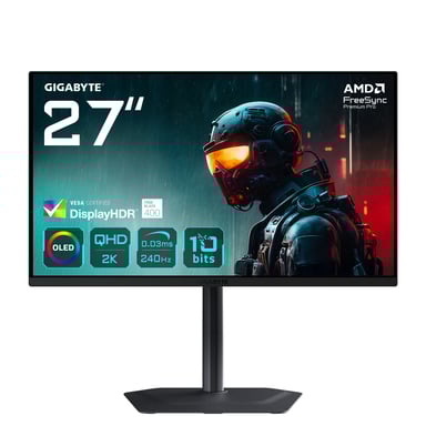 GIGABYTE MO27Q2 27'' Monitor Gaming OLED QHD - 2560 x 1440, 240Hz, 0.03ms, 250 cd/m², Display HDR True Black 400, HDMI 2.1, DisplayPort 1.4