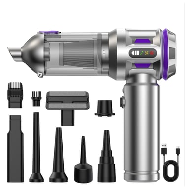 Aspirapolvere Portatile Senza Fili per Auto — 2-in-1 Aspirazione e Soffiaggio, 16000 Pa, 6000mAh, Ricarica Type-C Silver