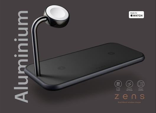 OtterBox Zens Dual + Watch Wireless Charger, Negro