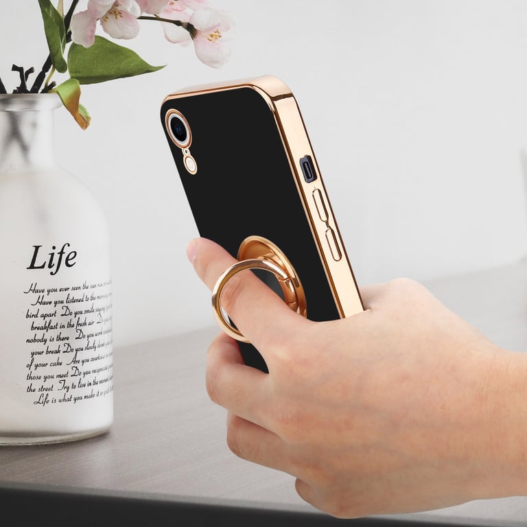 Coque pour Apple iPhone XR en Glossy Noir - Or avec anneau Housse de  protection Étui en silicone TPU flexible, avec protection pour appareil  photo et support voiture magnétique - Cadorabo