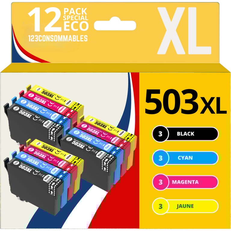 123CONSOMMABLES 503XL Cartouches d'encre Compatible pour Epson 503 pour Epson Expression Home XP 5200 XP 5205 Workforce WF 2960DWF WF 2965DWF Pack de 12 Neuf - vue 7