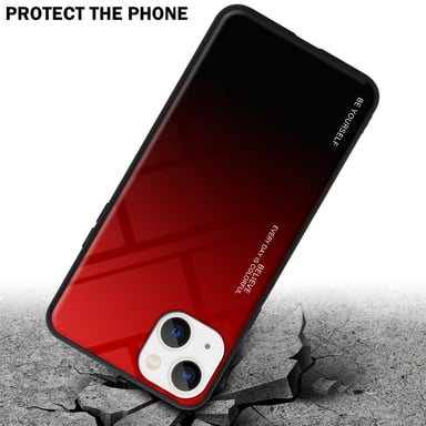 Coque pour Apple iPhone 14 en ROUGE - NOIR Housse de protection Étui bicolore en silicone TPU et dos en verre trempé