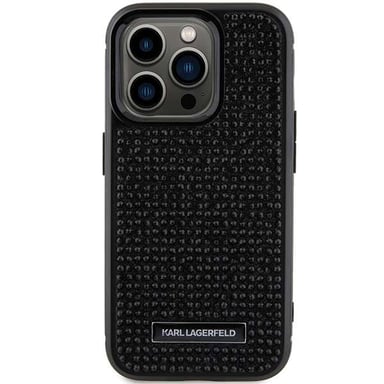 Étui Karl Lagerfeld pour iPhone 15 Pro Max 6.7'' noir étui rigide Rhinestone Logo Metal Plate