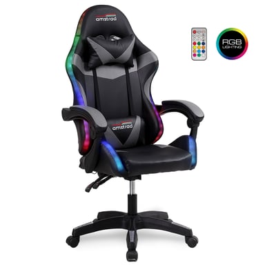 Amstrad AMS-900-LED-BK Fauteuil / Chaise de bureau Gamer noir gris - Eclairage LED 366 effets - Télécommande