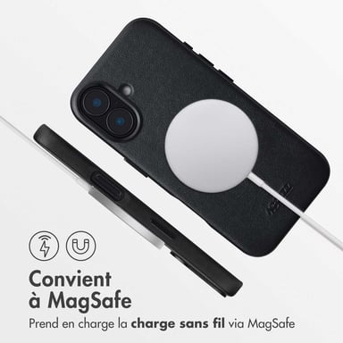 Accezz Coque arrière en cuir avec MagSafe pour Apple iPhone 16 - Onyx Black