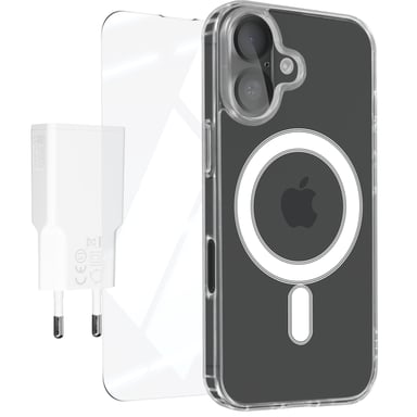 Coque MagSafe pour iPhone 16 avec Verre Trempé Écran et Caméra Blanc