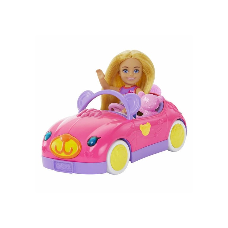 Coffret poupée Chelsea Mattel avec voiture convertible motif ours, poupée assise et peluche Multicolore - Neuf