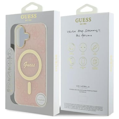 Étui Guess pour iPhone 16 6.1'' rose étui rigide IML 4G MagSafe