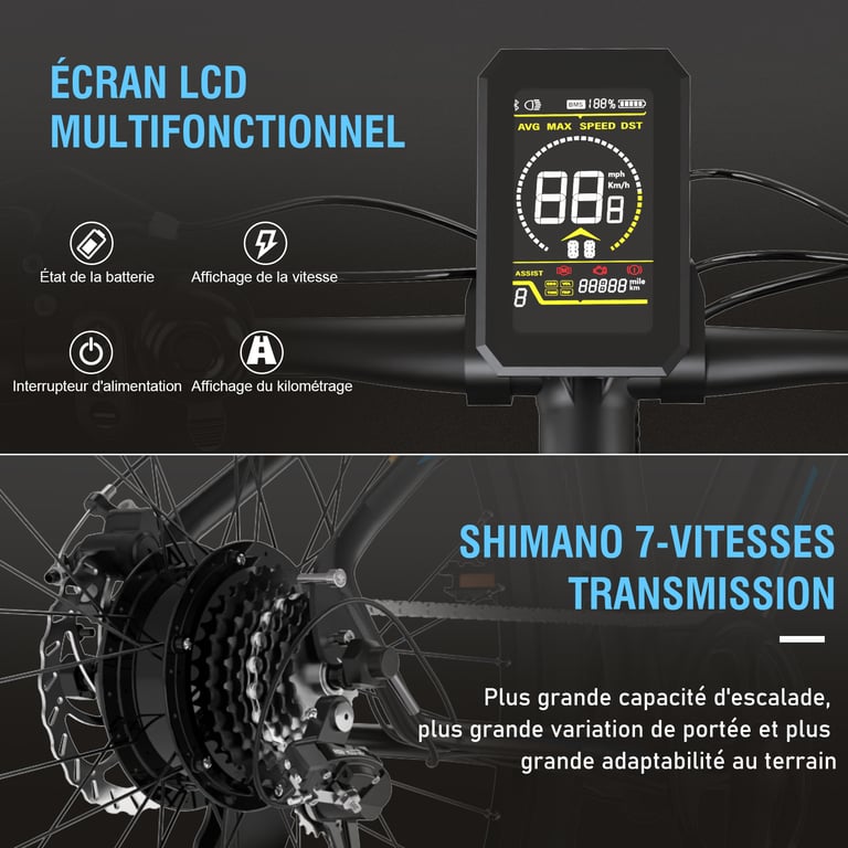 Vélo Électrique - HITWAY BK7S - Pneu 26 pouces 36V 11.2Ah Shimano 21 Vitesses - Noir