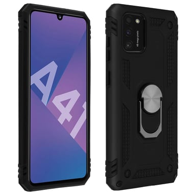 Coque pour Samsung Galaxy A41 Antichoc bi-matières Bague Support Vidéo Noir