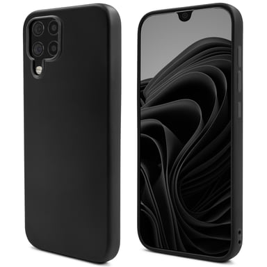 Mode de vie Moozy. Coque conçue pour Samsung A12, noir – Coque légère en silicone liquide avec finition mate et doublure en microfibre douce, coque en silicone de qualité supérieure