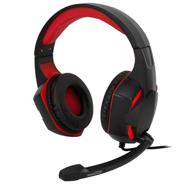 Amstrad Basic AMS H555 Red Pro Gamer Headset con retroilluminazione a LED - 40 mm con microfono incorporato e controllo del volume