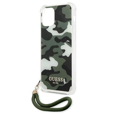 Coque pour iPhone 12 et 12 Pro avec Dragonne Motif Camouflage Vert
