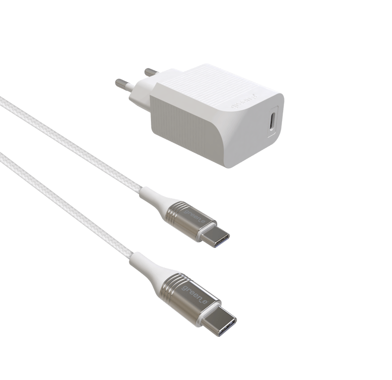 GREEN E - Kit de Charge Ecoconçu (Chargeur USB-C vers USB-C + Adaptateur  Prise) Fast Charge - Green_E