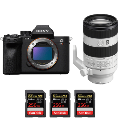 Appareil photo hybride Sony A7R V + FE 70-200mm f/4 Macro G OSS II + 3 SanDisk 256GB Extreme PRO UHS-II + Ebook ''20 astuces pour des images qui claquent''