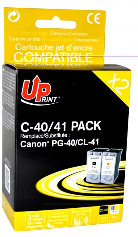 Pack UPrint compatible CANON PG40/CL41, 2 cartouches - Neuf