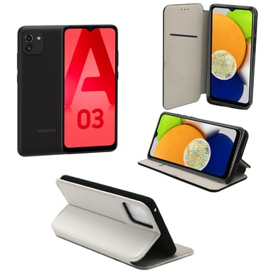 Housse blanche pour Samsung Galaxy A03 4G étui blanc protection Portefeuille à Rabat avec Porte Cartes pochette XEPTIO
