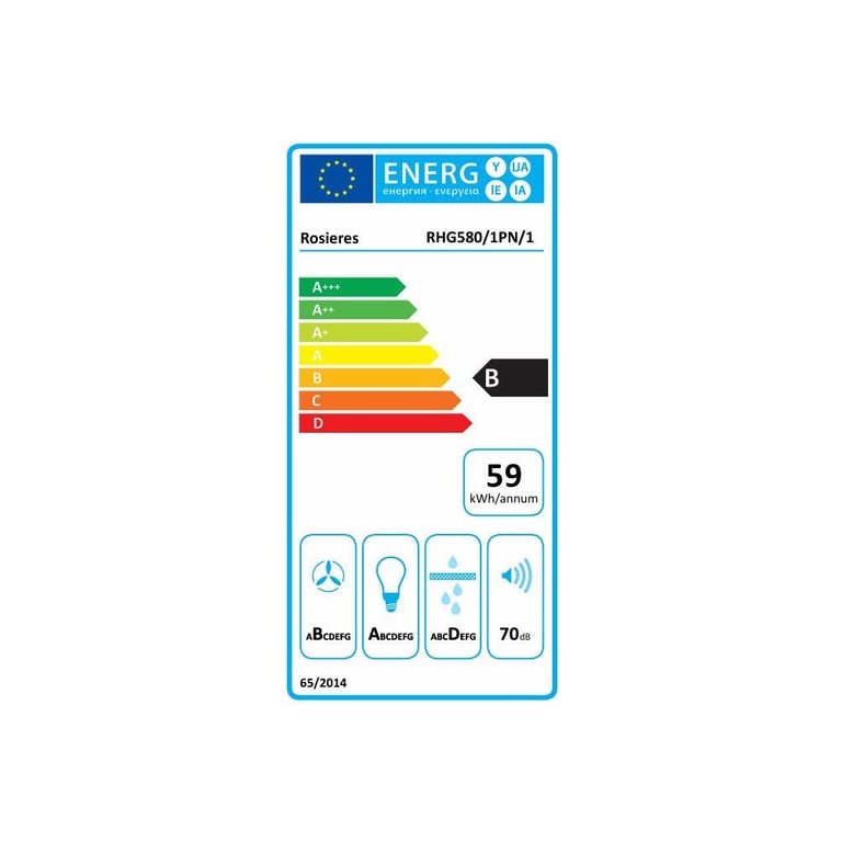 Hotte murale filtrante Rosières RHG5801PN1 52 cm extraction jusqu'à 606 m³h 3 vitesses LED 2x4 W clapet anti retour filtres inclus Neuf - vue 3