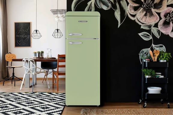 Schneider SCDD211V-VAE - Réfrigérateur double porte 211L Vintage Vert amande