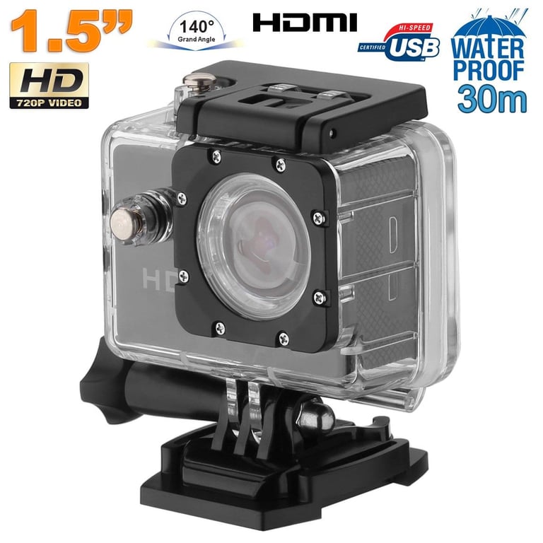 Mini Caméra Sport HD 720P Étanche 30M Écran 1.5' Photos Vidéo Angle 140° Noir YONIS