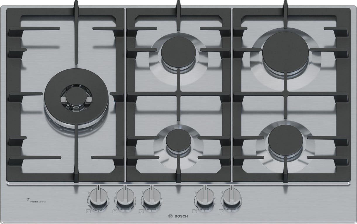 Plaque gaz BOSCH PCS7A5I90 inox 75 cm 5 foyers FlameSelect Wok intégré - vue 3