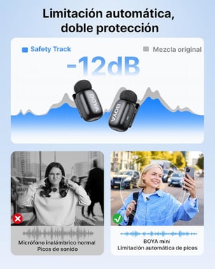 Microfono wireless Boya Mini 2 ultra-compatto, riduzione rumore IA -40 dB, controllo guadagno tramite app, USB-C, 48 kHz/24 bit, portata 100 m