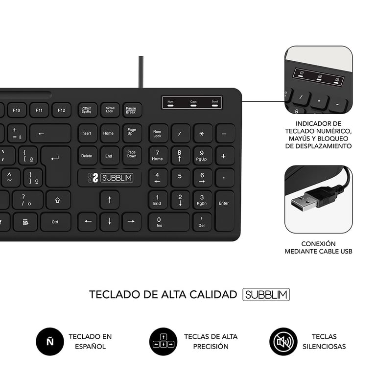 SUBBLIM SUBKBC CSSK01 clavier incluse Universel USB QWERTY Espagnole Neuf - vue 4