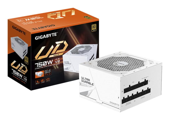 GIGABYTE UD750GM PG5 V2 ICE Alimentatore – PCIe Gen 5.1, 80 PLUS Gold, Design completamente modulare, Ventola da 120 mm, Compatibile con ATX 3.1, Spina EU