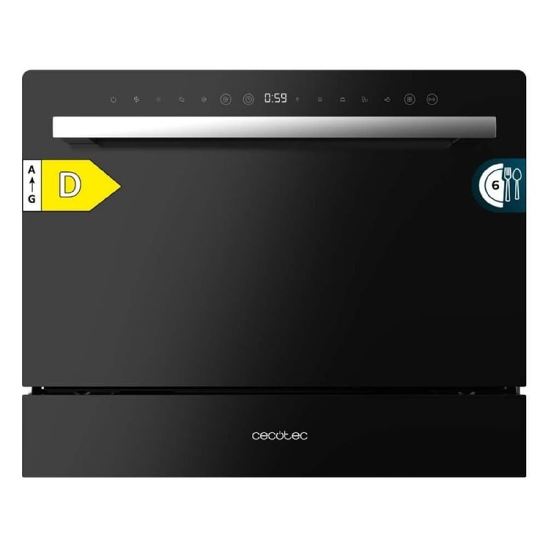 Cecotec Lave Vaiselle Compact Bolero Aguazero 2400 Glass 6 Couverts. Finition en Verre 5 Programmes Écran Tactile Programmable jusqu'à 24h Kidlock et Panier à Couverts