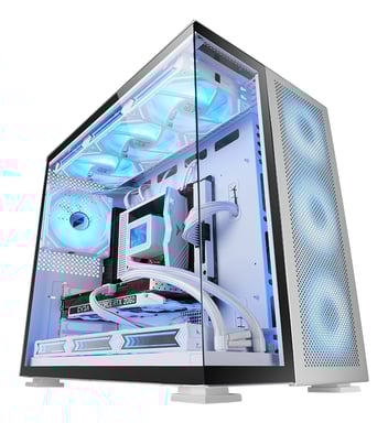 Mars Gaming MC-NOVA2, Caja Gaming Custom XXL E-ATX, Doble Cristal Templado Continuo Sin Marco, Soporte Completo Refrigeración Líquida, Aluminio Aeroespacial 2mm, Torre PC de Doble Cámara, USB-C, Blanco