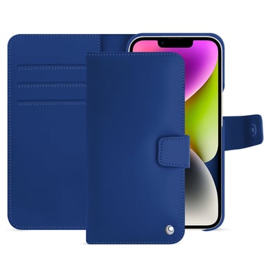 Housse cuir Apple iPhone 15 Plus - Rabat portefeuille - Bleu - Cuir lisse