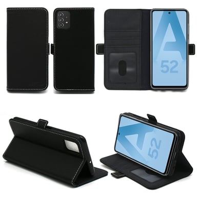 Housse noire pour Samsung Galaxy A52 4G / A52 5G / A52s Etui noir Protection Portefeuille à Rabat avec Porte Cartes et coque interne XEPTIO