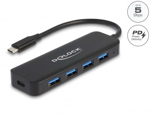 DeLOCK Hub USB Type-C de 4 puertos USB 3.2 Gen 1 con Power Delivery de 85 vatios