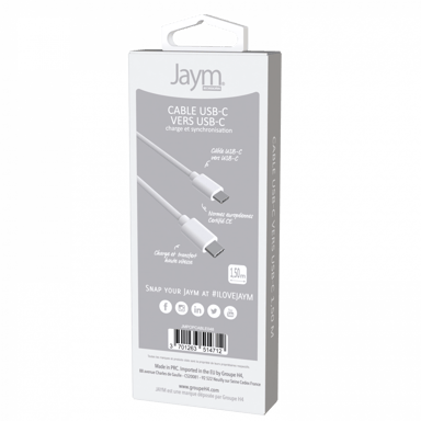 Cable USB-C a Type-C 3A - 1,5 metros - Colección POP - Blanco