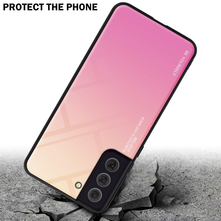 Coque pour Samsung Galaxy S22 en JAUNE - ROSE Housse de protection Étui bicolore en silicone TPU et dos en verre trempé