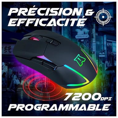 AKUMA - Souris Gaming Otaku M03 7200DPI Rétroéclairage LED RGB - Capteur Optique de 1200 à 7200 DPI - 7 Boutons - programmable - Confortable et Légère - Compatible PC/PS4/PS5/Xbox