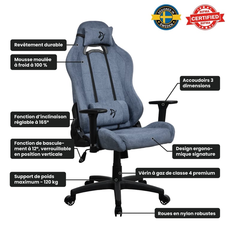 Arozzi Torretta Premium SoftFabric™ Chaise Ergonomique de Bureau ou de Jeu mécanisme de siège avancé accoudoirs 3D Dossier Haut - vue 3