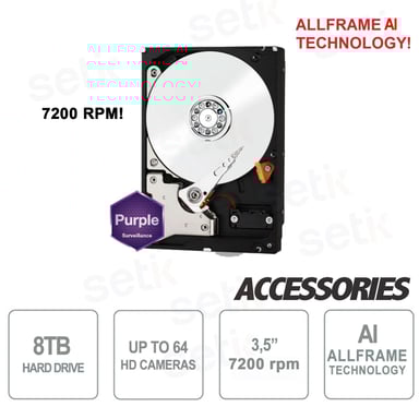 Disco rigido Western Digital WD Purple 8Tb 5640rpm 128Mb 3,5'' ATA III Series