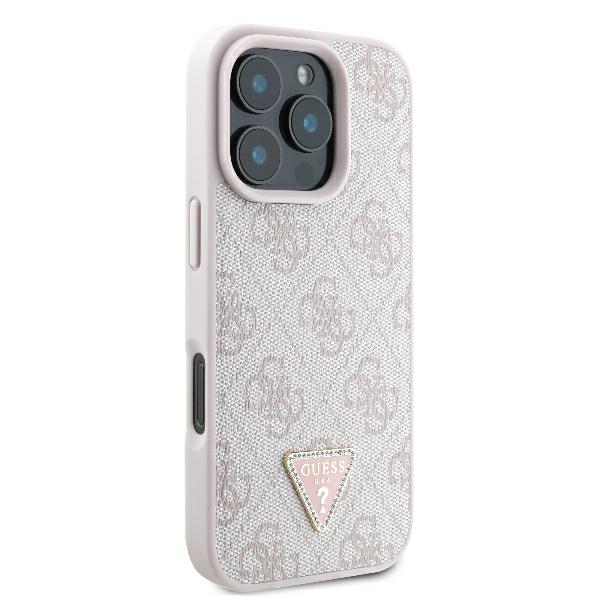 Guess Étui pour iPhone 16 Pro Max 6.9 rose étui rigide Leather 4G Triangle Strass - vue 2