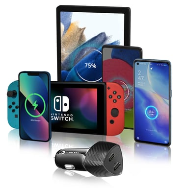 Cargador Coche Double USB-C 40W Power Delivery Elégant Forcell Negro Carbono