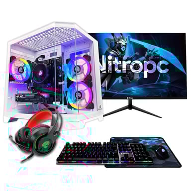 PC Gamer complet Nitropc Pack Silver - AMD Ryzen 5 5500, RTX 3050 6Go, RAM 16Go, M.2 1TB, Win11, WiFi - Écran 24'' FullHD et accessoires